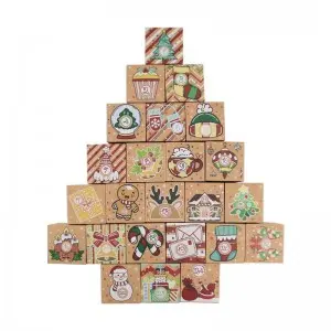 Christmas calendar countdown number printing folding kraft paper box for gift