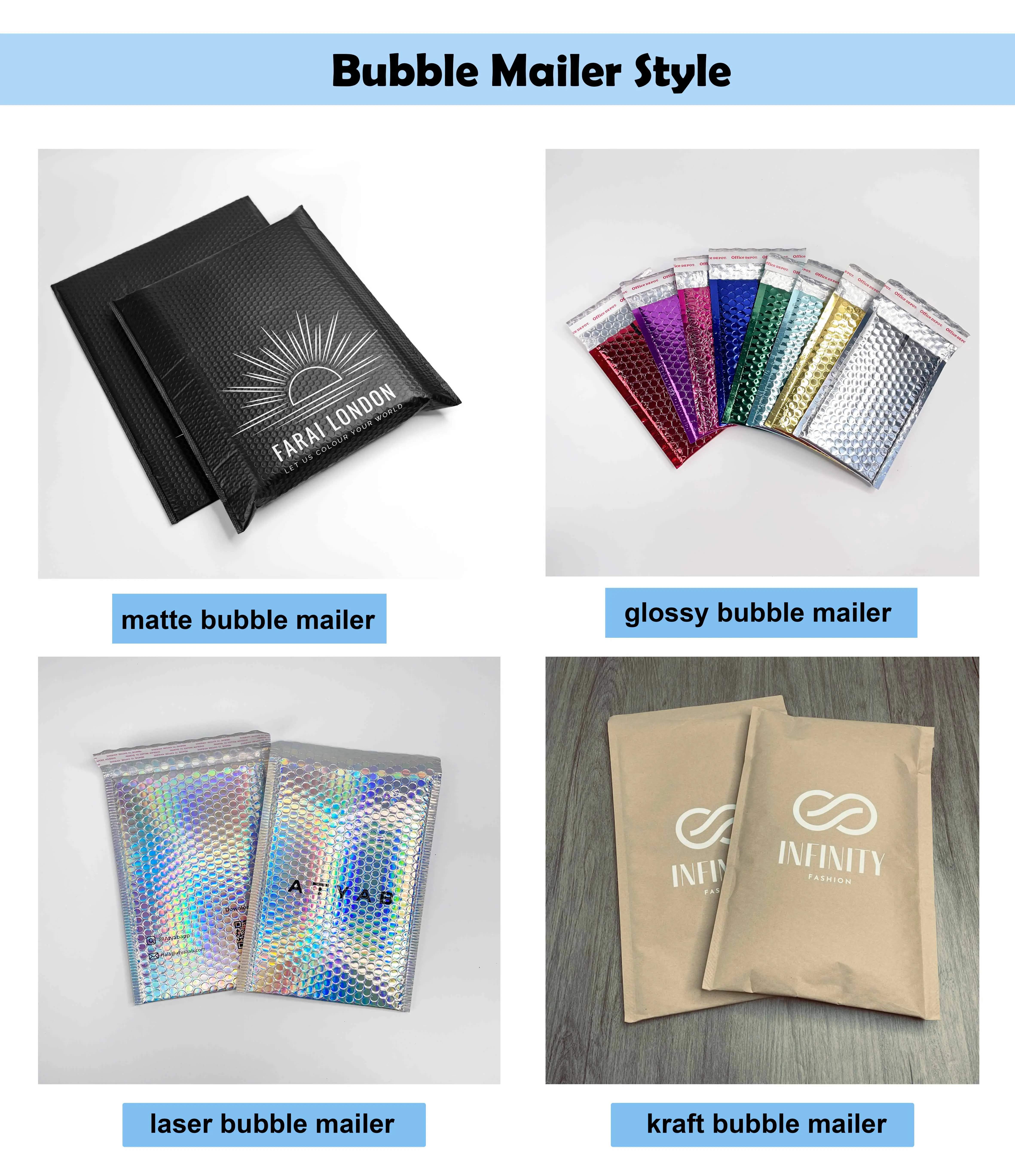 Custom logo padded laser bubble mailers 10x13inch