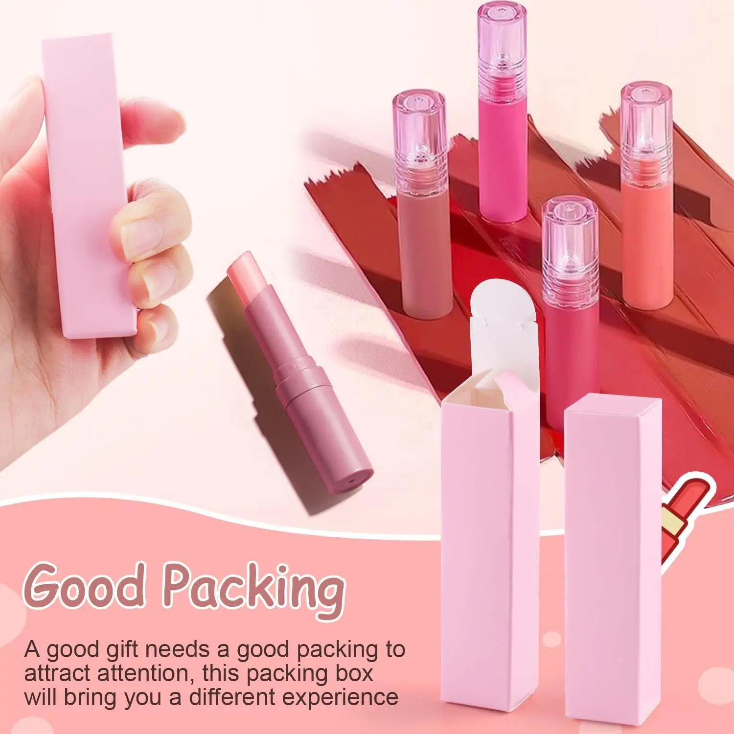 Pink lipstick packaging paper boxes for cosmetics business