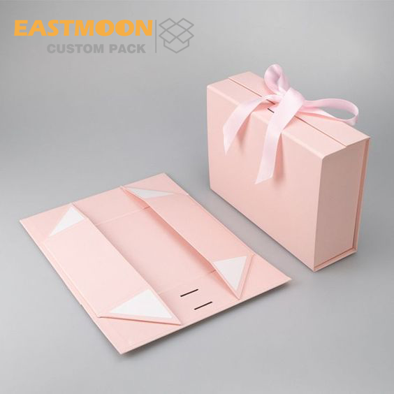 Low MOQ blank stock 2mm rigid cardboard folding magnetic gift packaging box with ribbon customized matte coated paper boxes