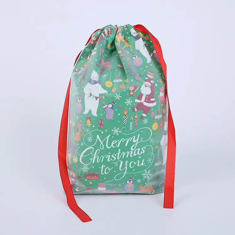 Large Christmas Santa Gift Bags Polyester Fabric Xmas Candy Packaging Christmas Drawstring Gift Bags for Party