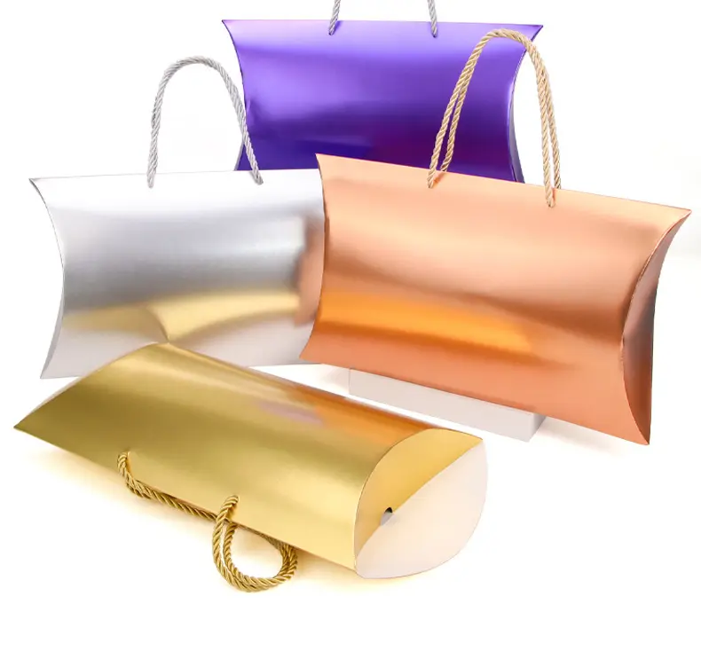 32x20x6cm custom logo laser pillow shape paper shopping bag gift bag with handle for small business
