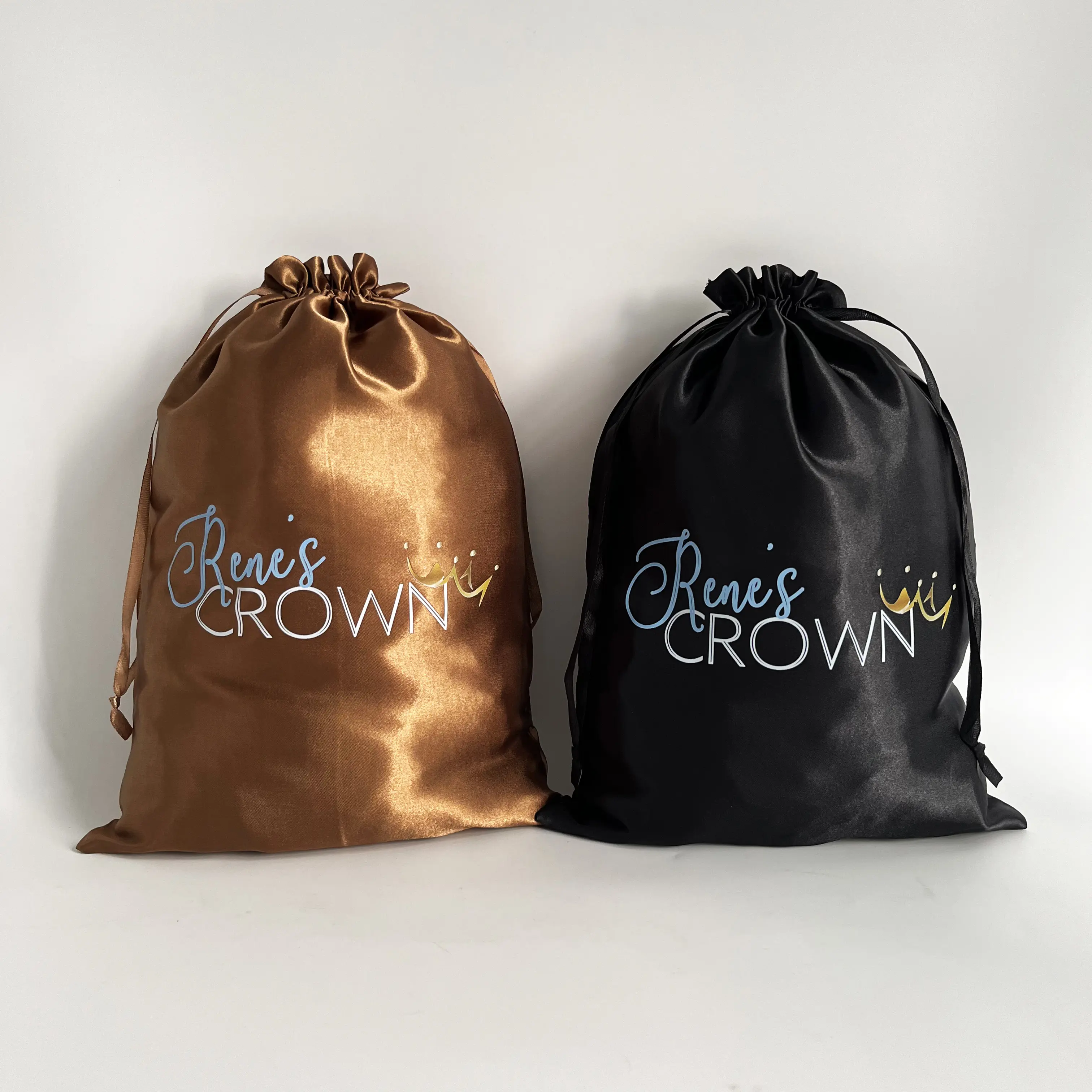 Luxury Black Satin Drawstring Bag With Logo For...