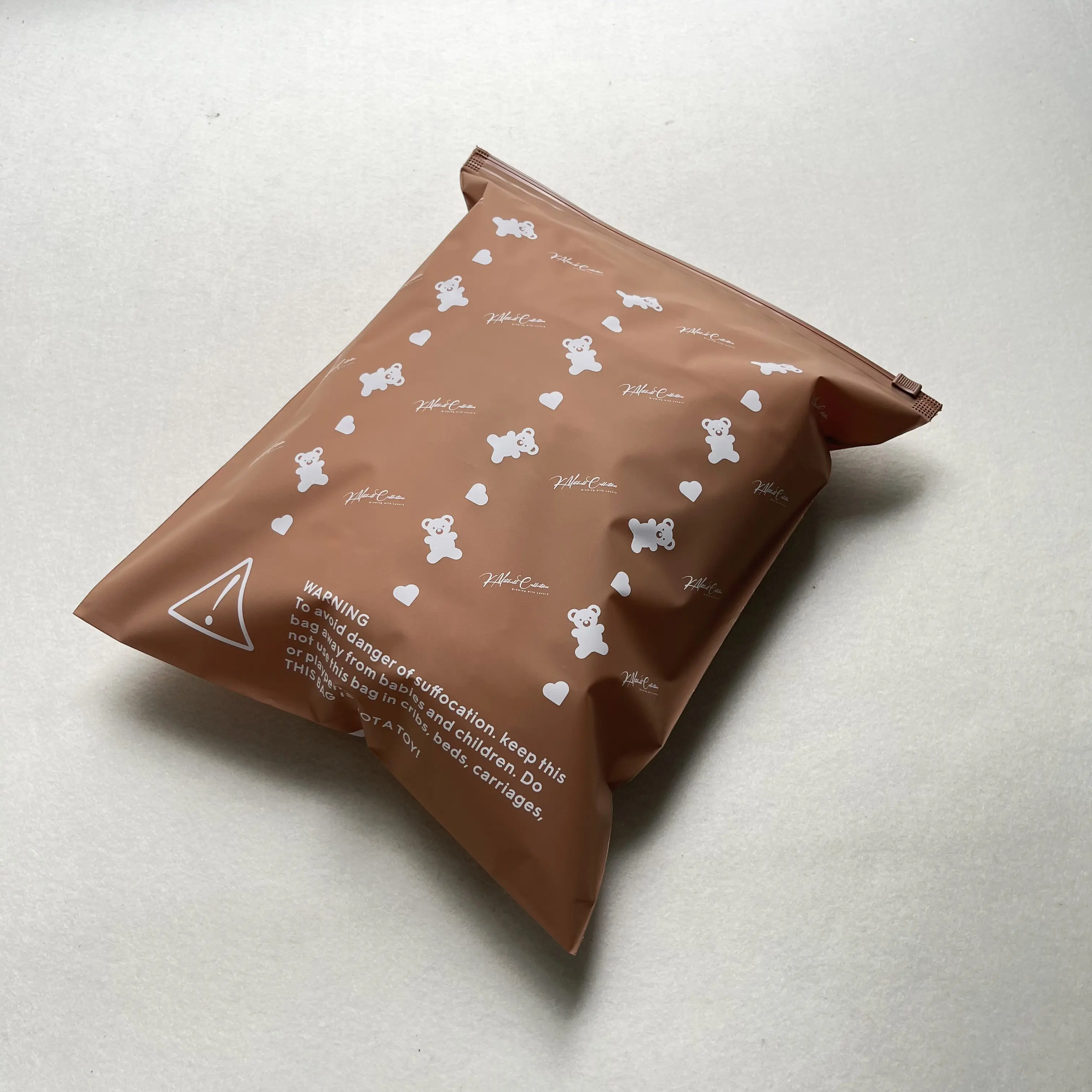 Personalized logo printed brown zipper bag for you