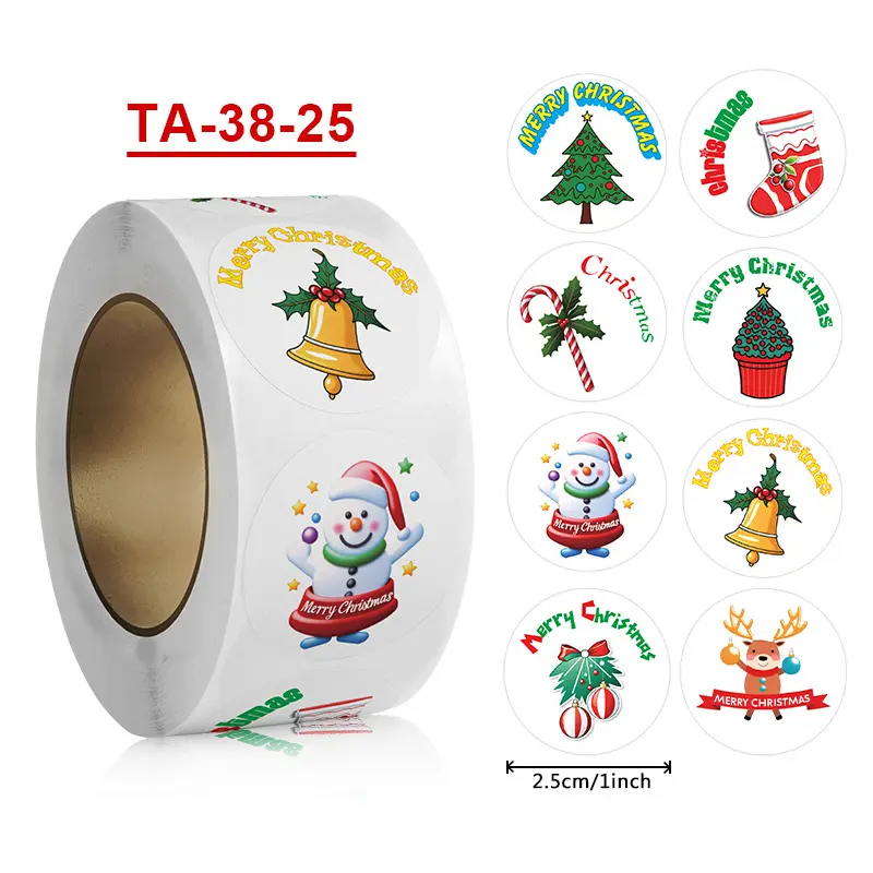 1inch/2.5cm diameter round Christmas sticker rolls for gift packaging