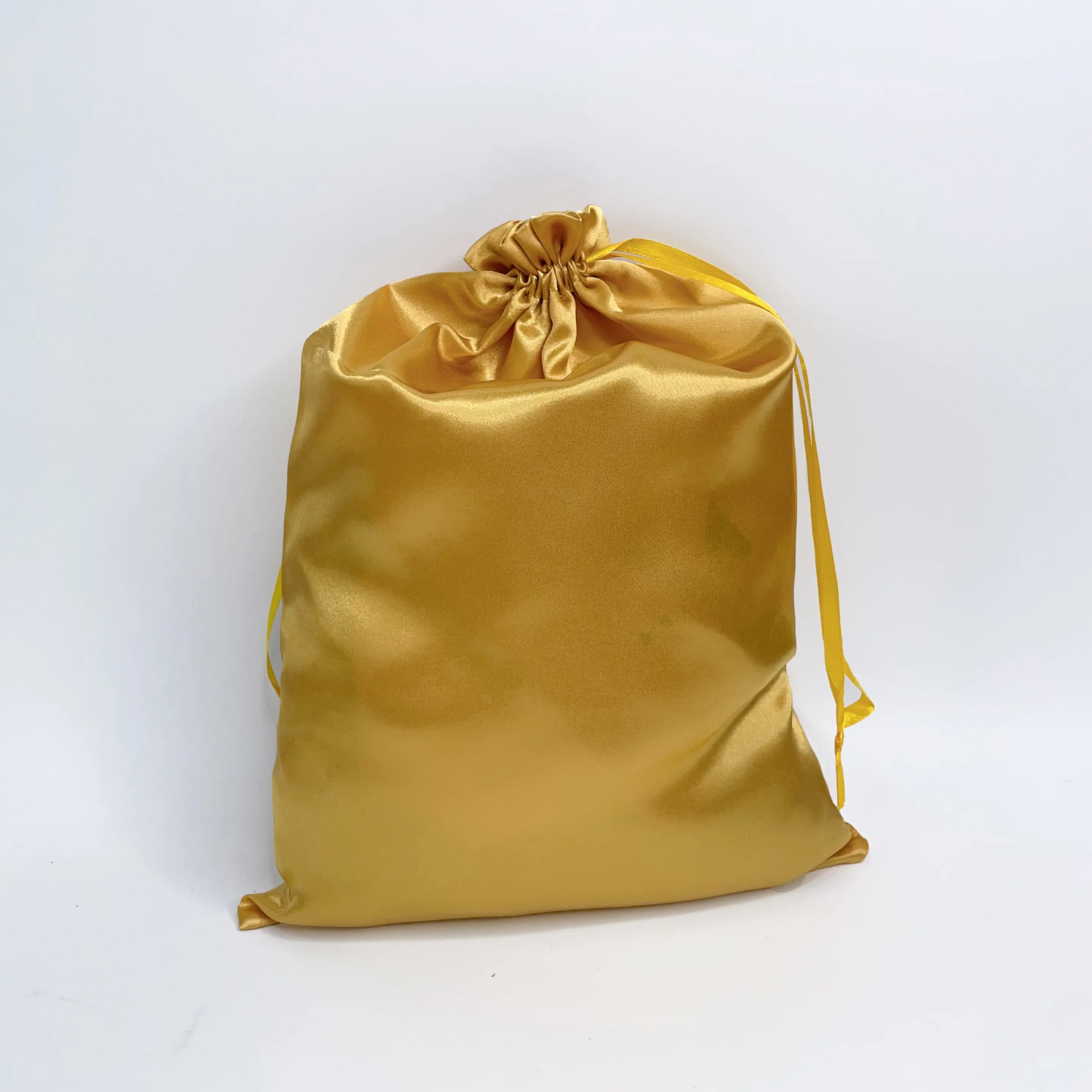 Hot Sale Gold Satin Drawstring Bag With Logo Printed