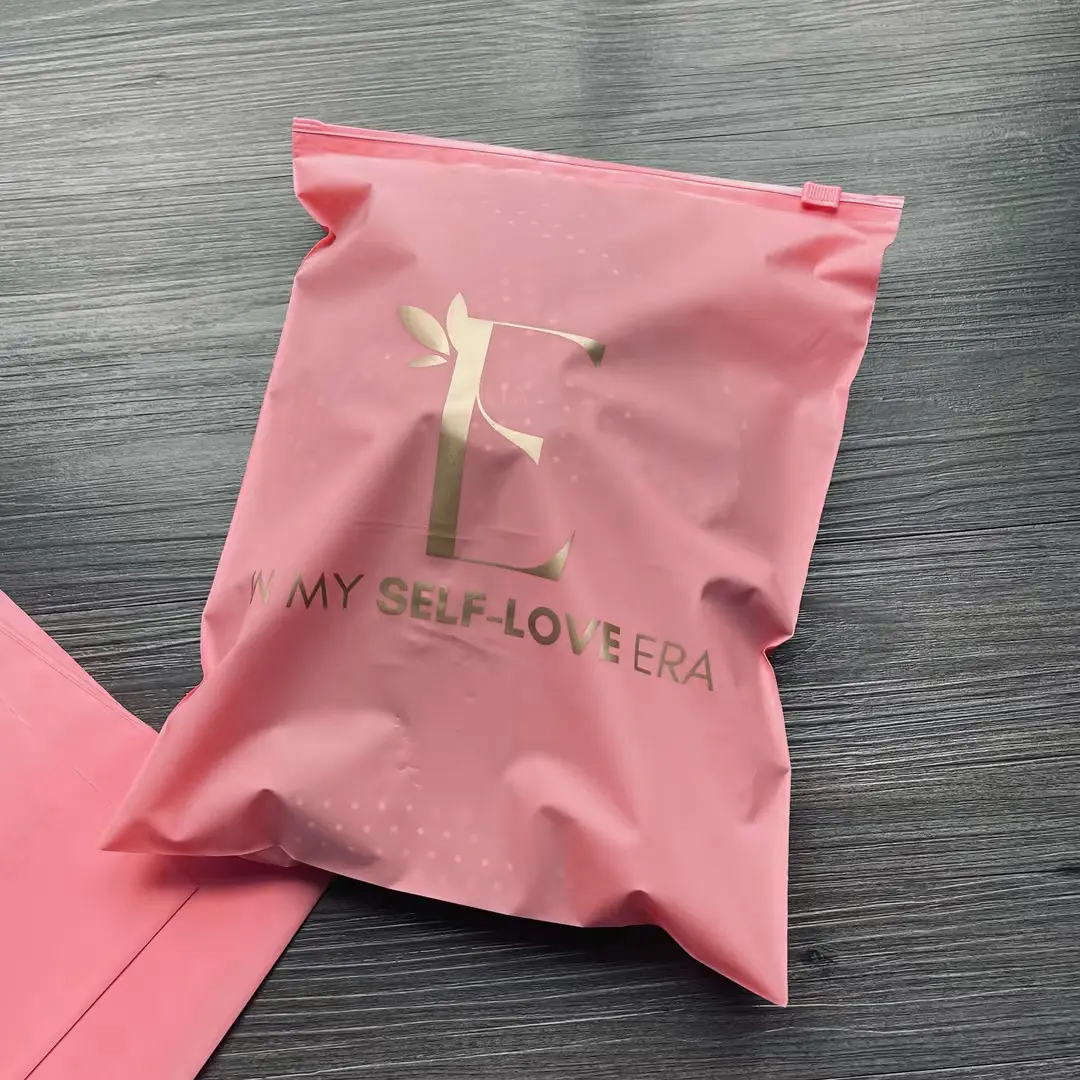 25x35cm pink zipper bag with logo custom