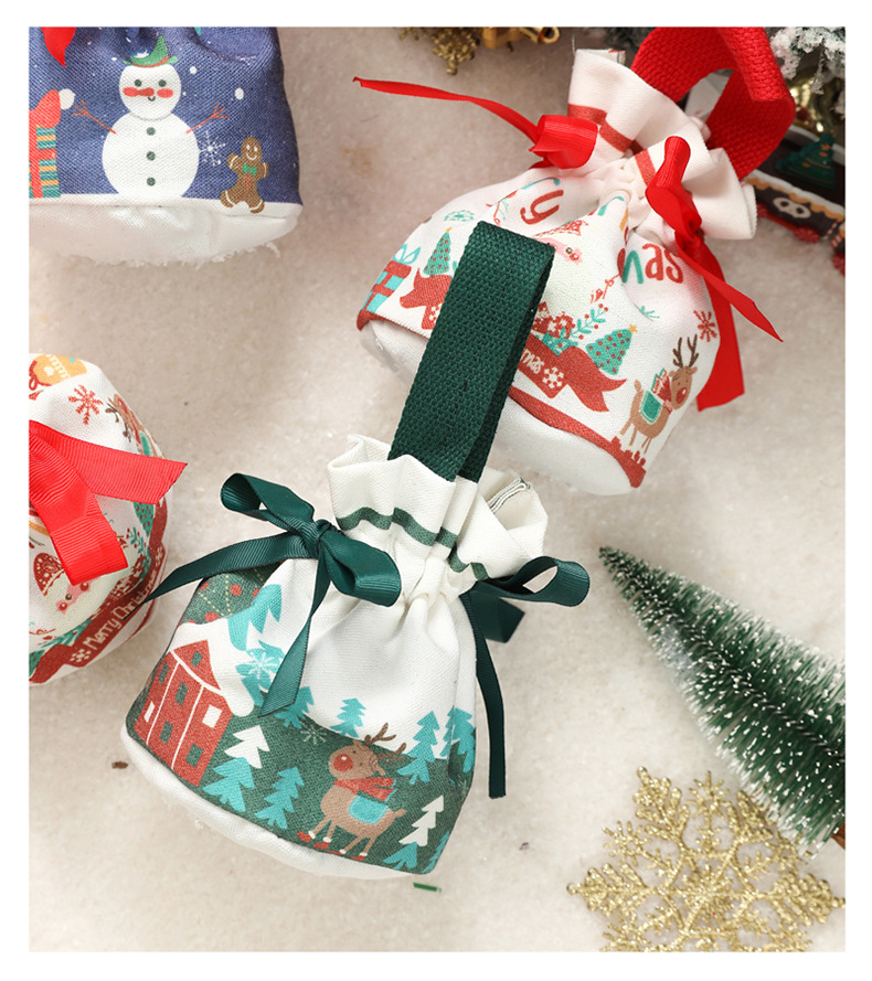 Merry Christmas Gift Drawstring Bag Apple Cookie Candy Packaging Cotton Linen Drawstring Pouch