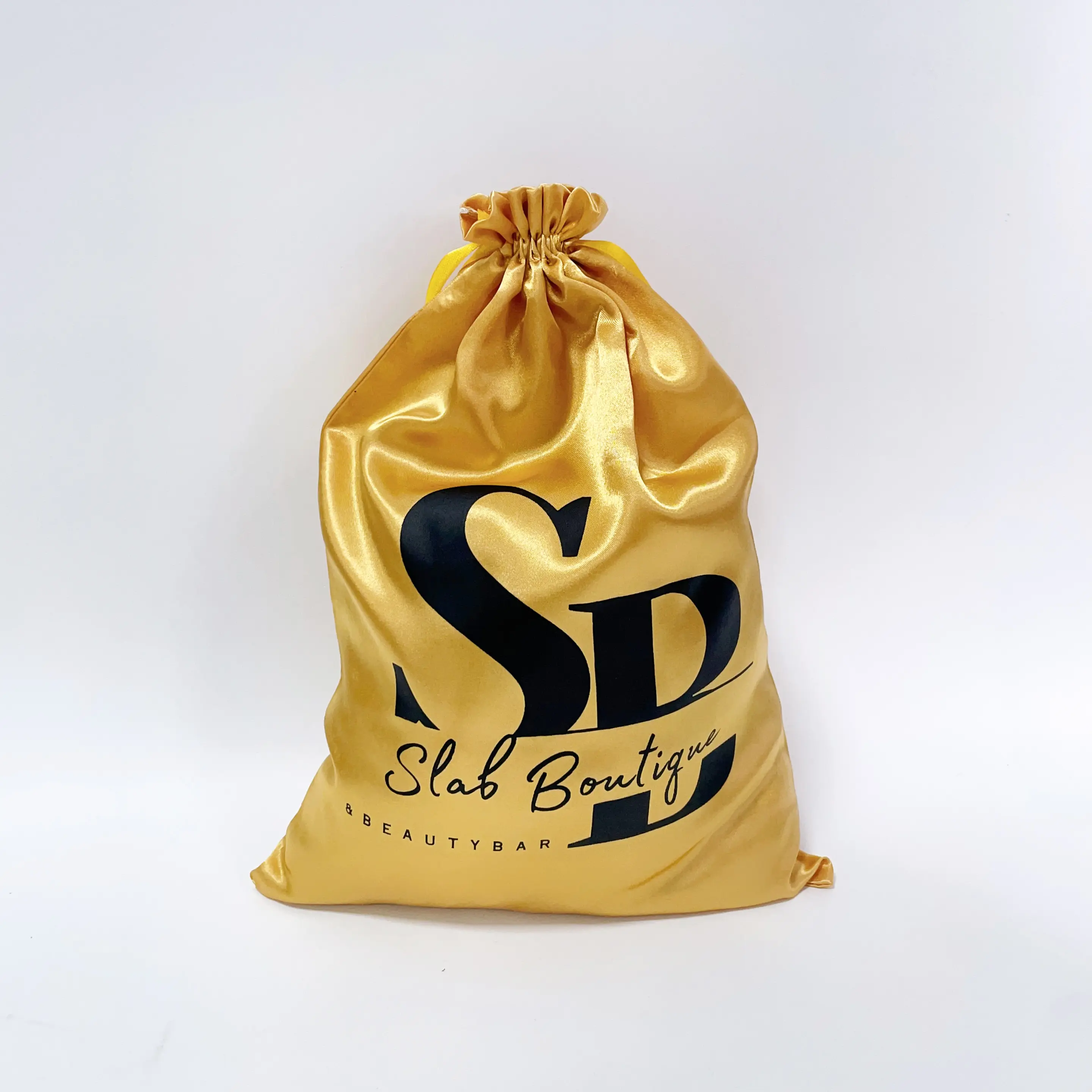 Hot Sale Gold Satin Drawstring Bag With Logo Pr...