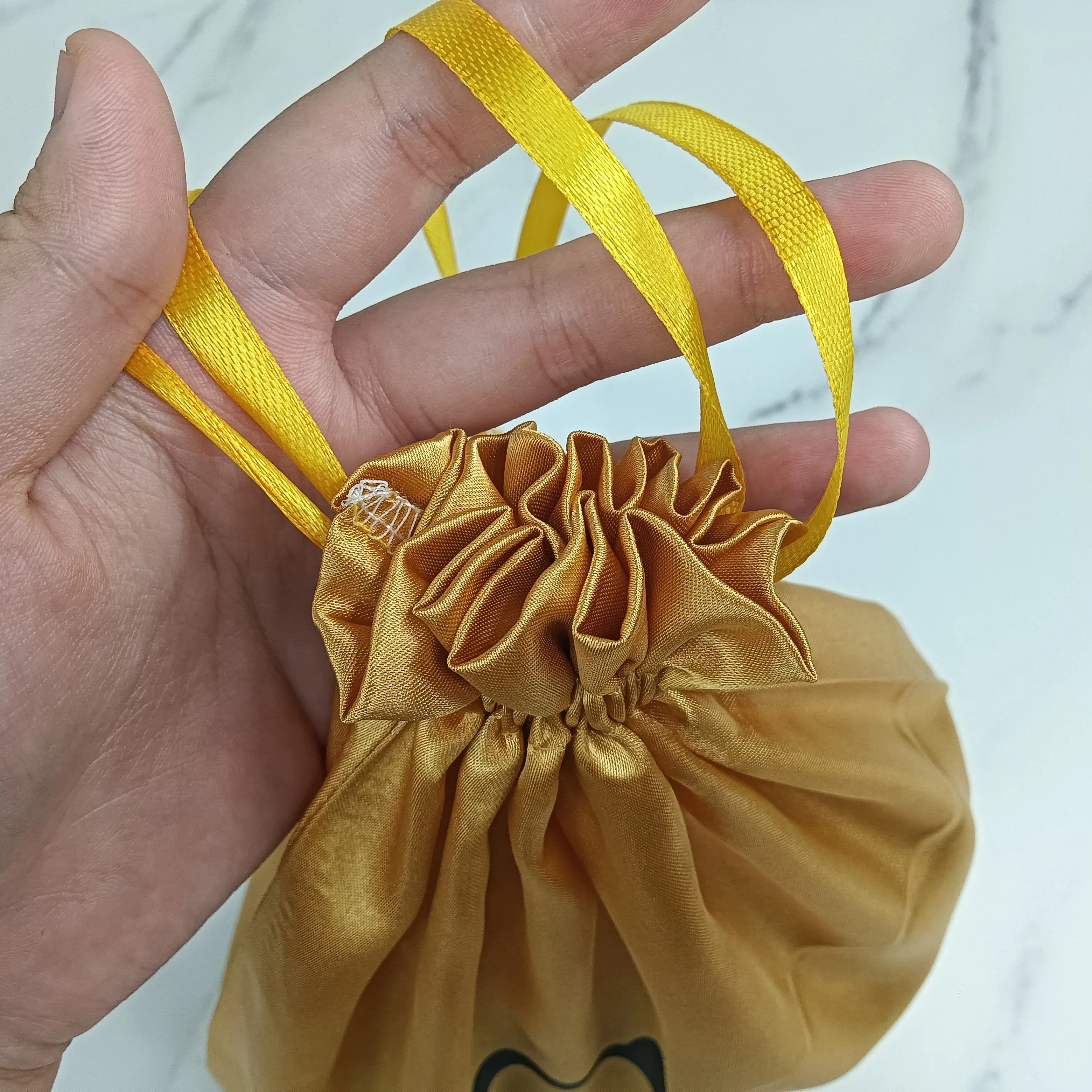 Hot Sale Gold Satin Drawstring Bag With Logo Printed