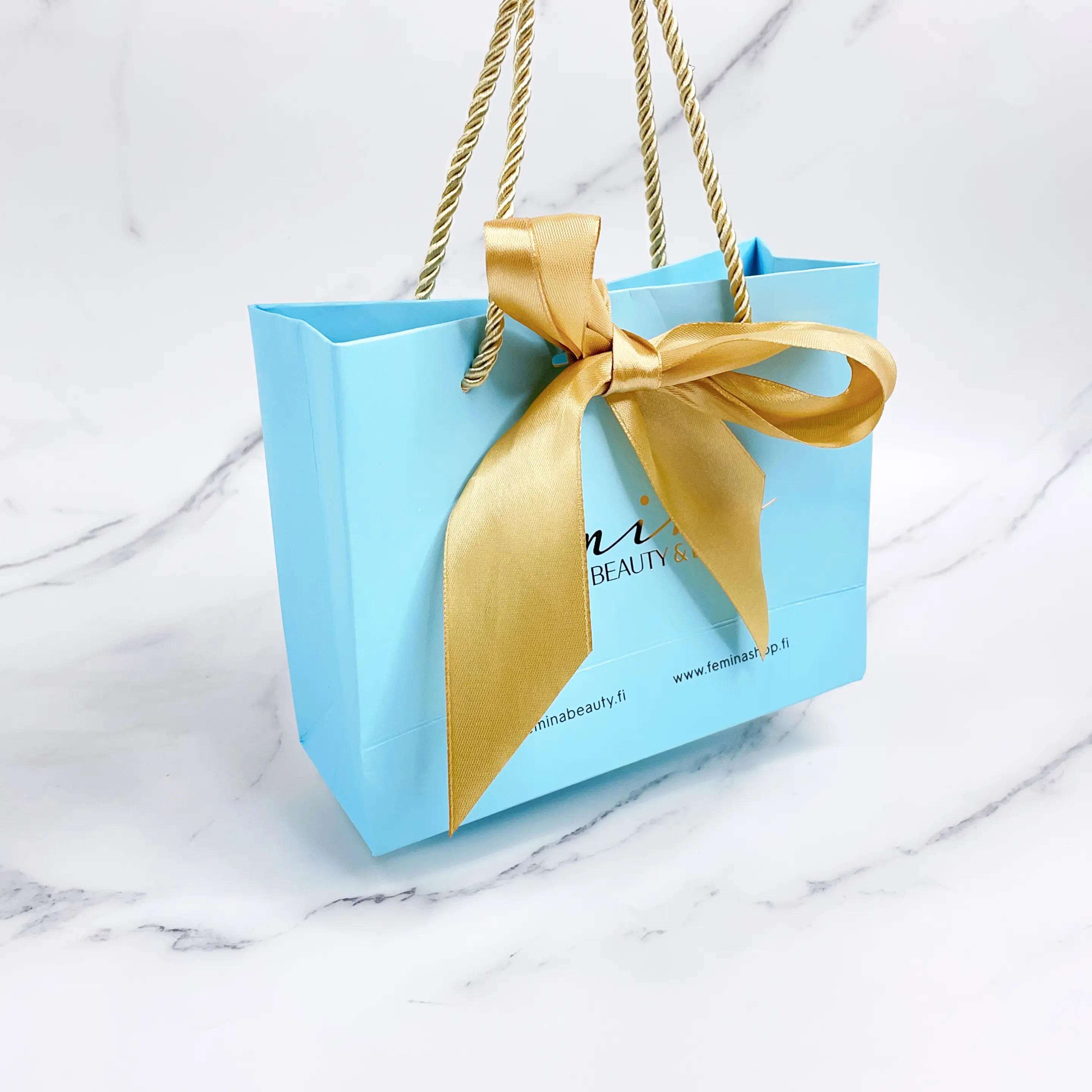 Luxury ribbon bowknot paper shopping bag with logo
