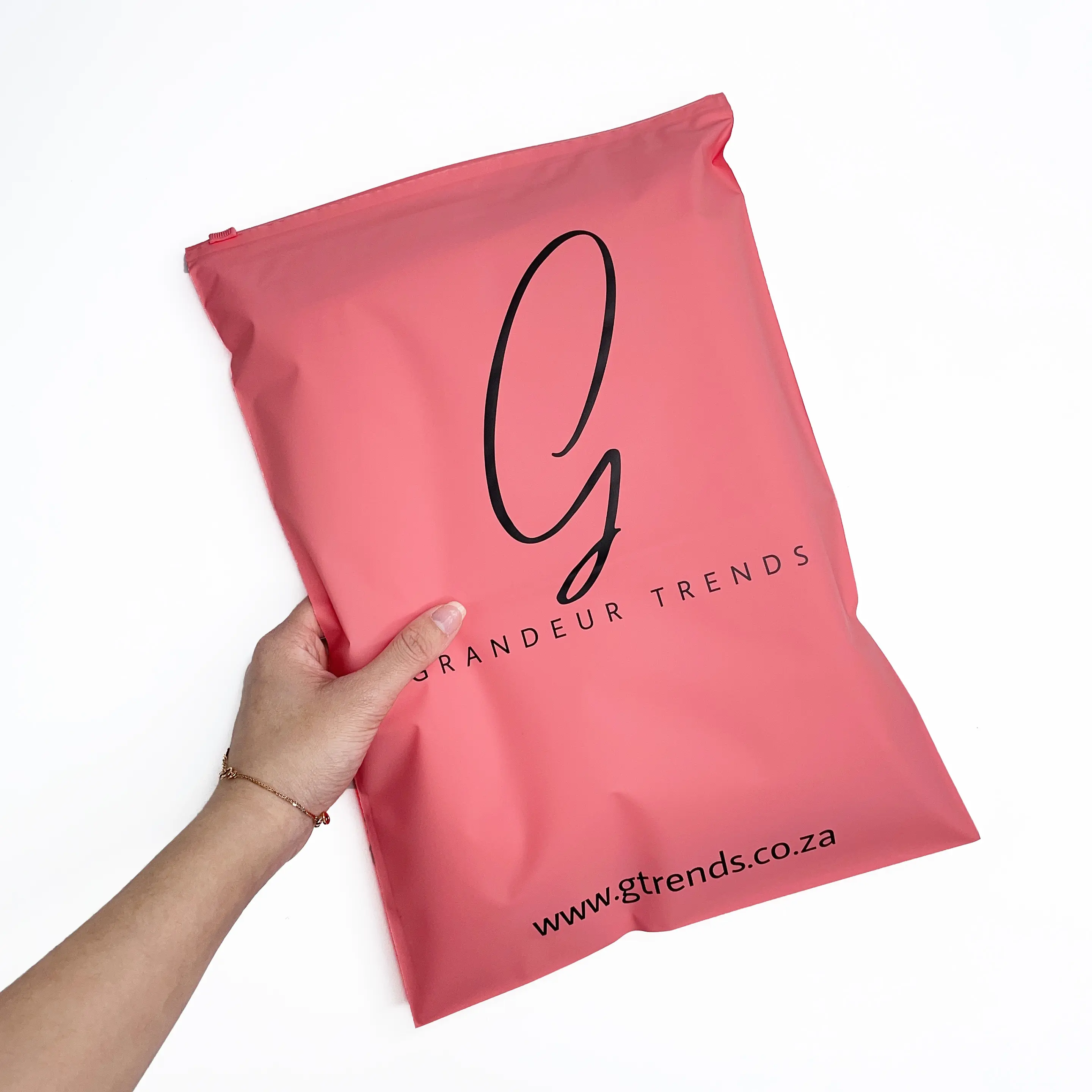 Cute pink clothing packaging zipper bag with logo