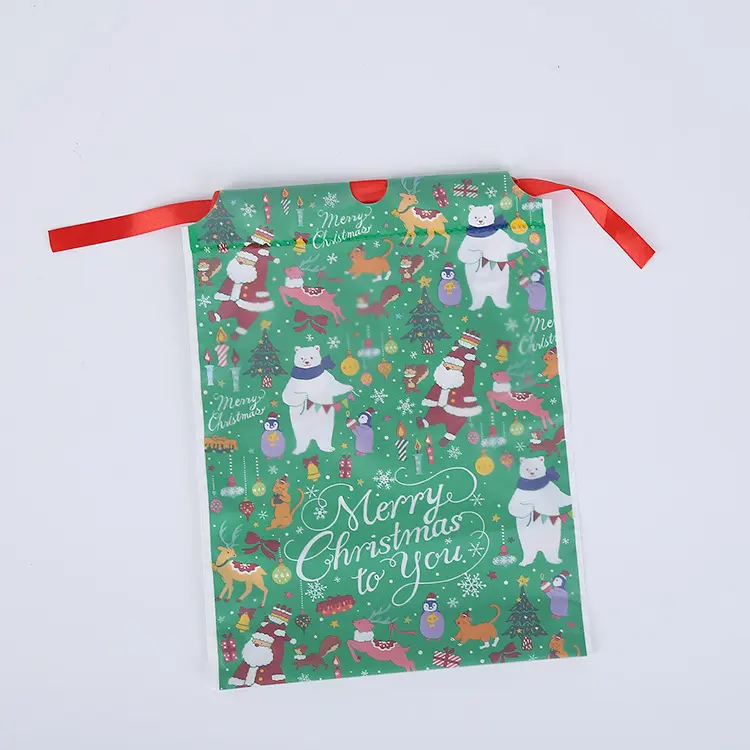 Large Christmas Santa Gift Bags Polyester Fabric Xmas Candy Packaging Christmas Drawstring Gift Bags for Party