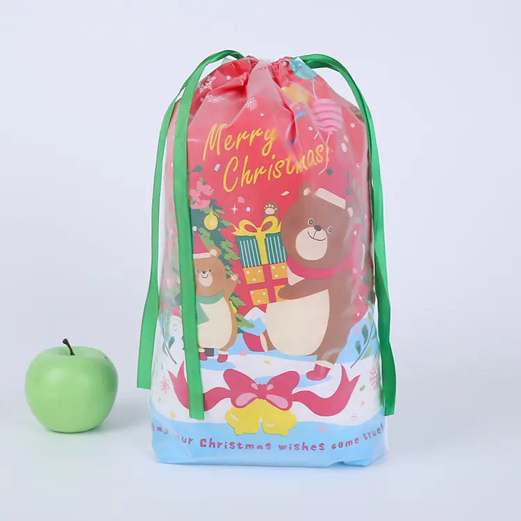 Large Christmas Santa Gift Bags Polyester Fabric Xmas Candy Packaging Christmas Drawstring Gift Bags for Party