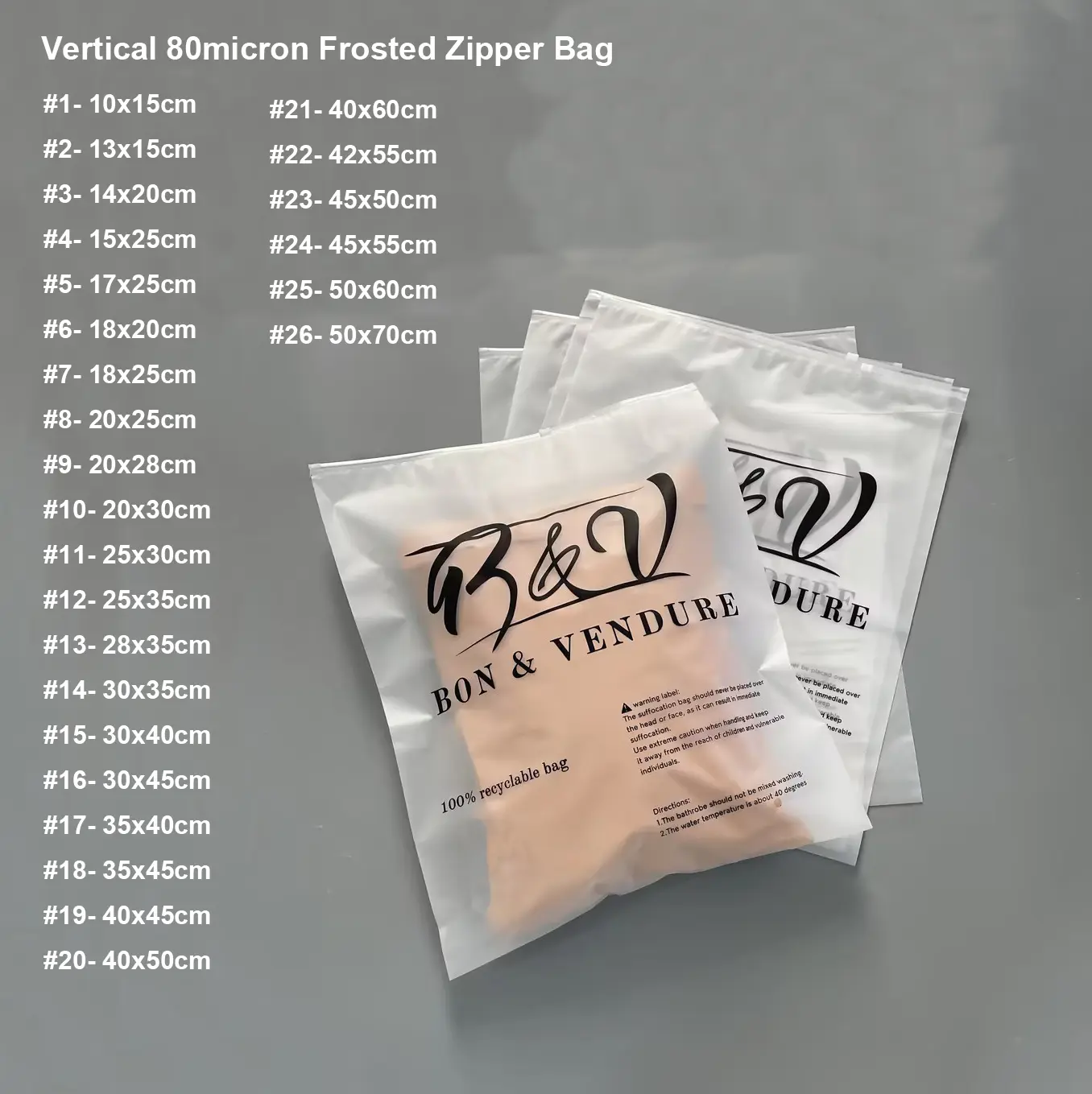 Frosted zipper bag with your own logo custom for small business