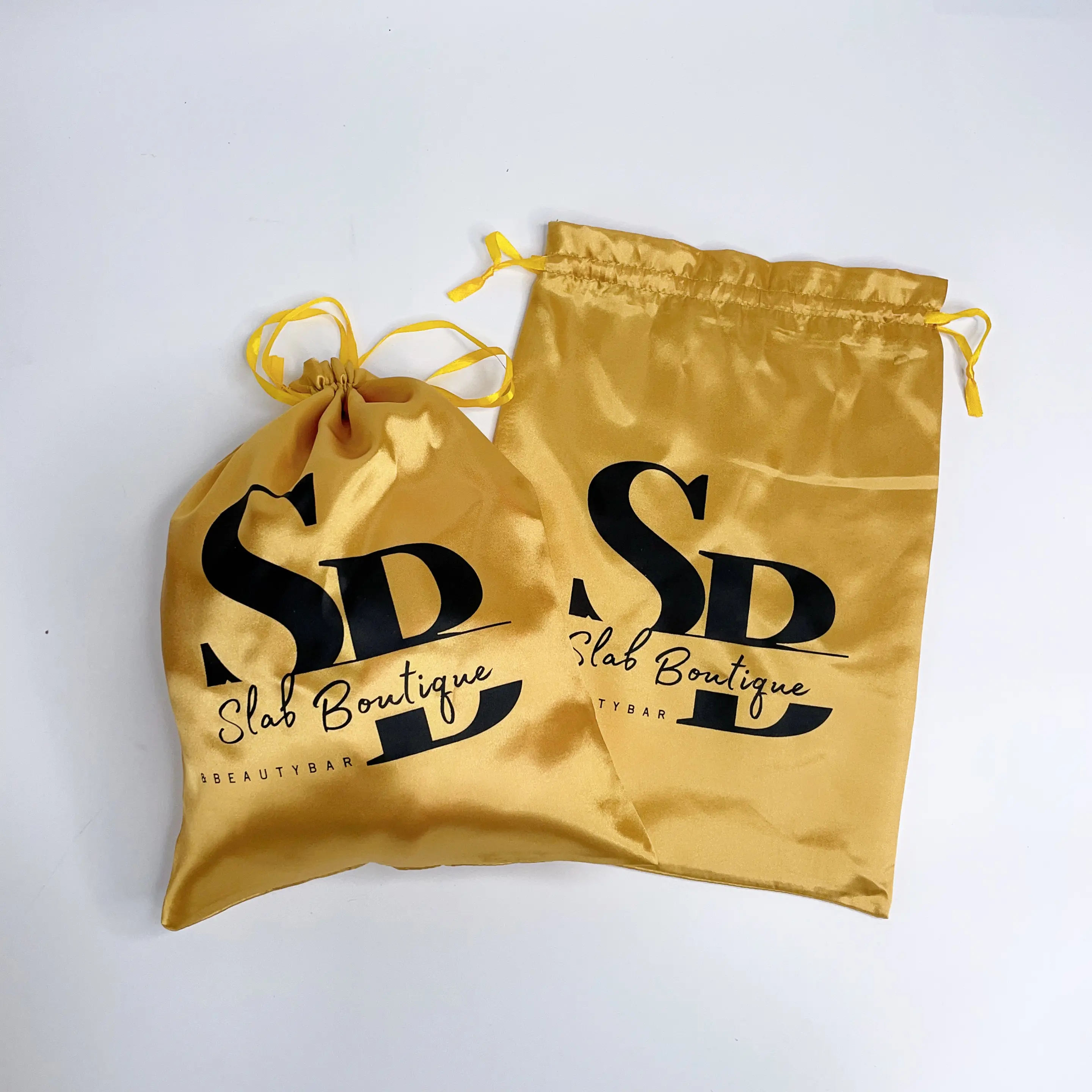 Hot Sale Gold Satin Drawstring Bag With Logo Printed