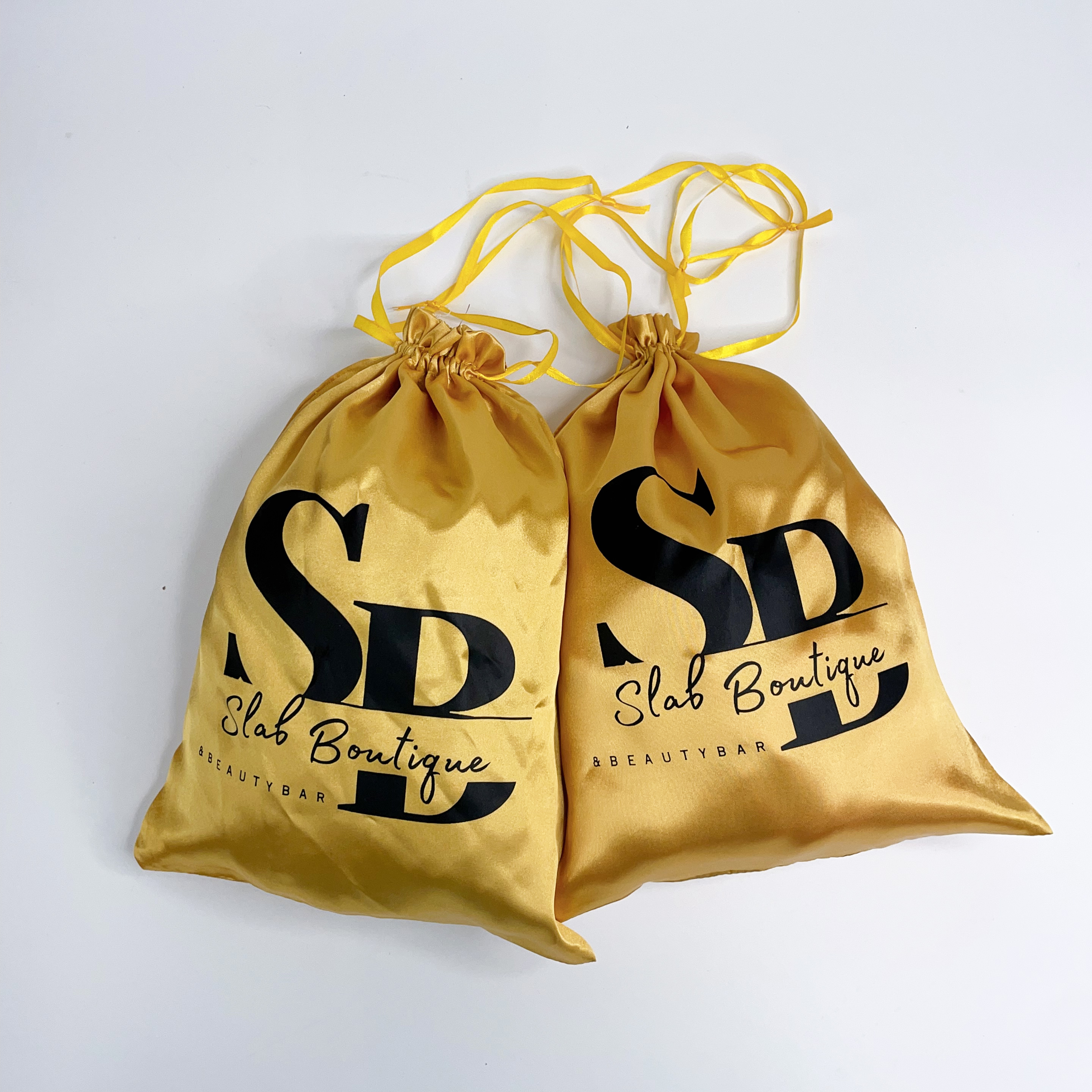 Hot Sale Gold Satin Drawstring Bag With Logo Printed