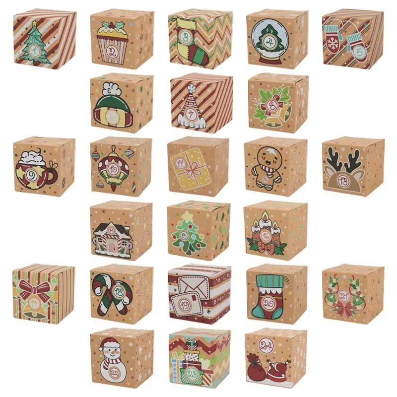 Christmas calendar countdown number printing folding kraft paper box for gift