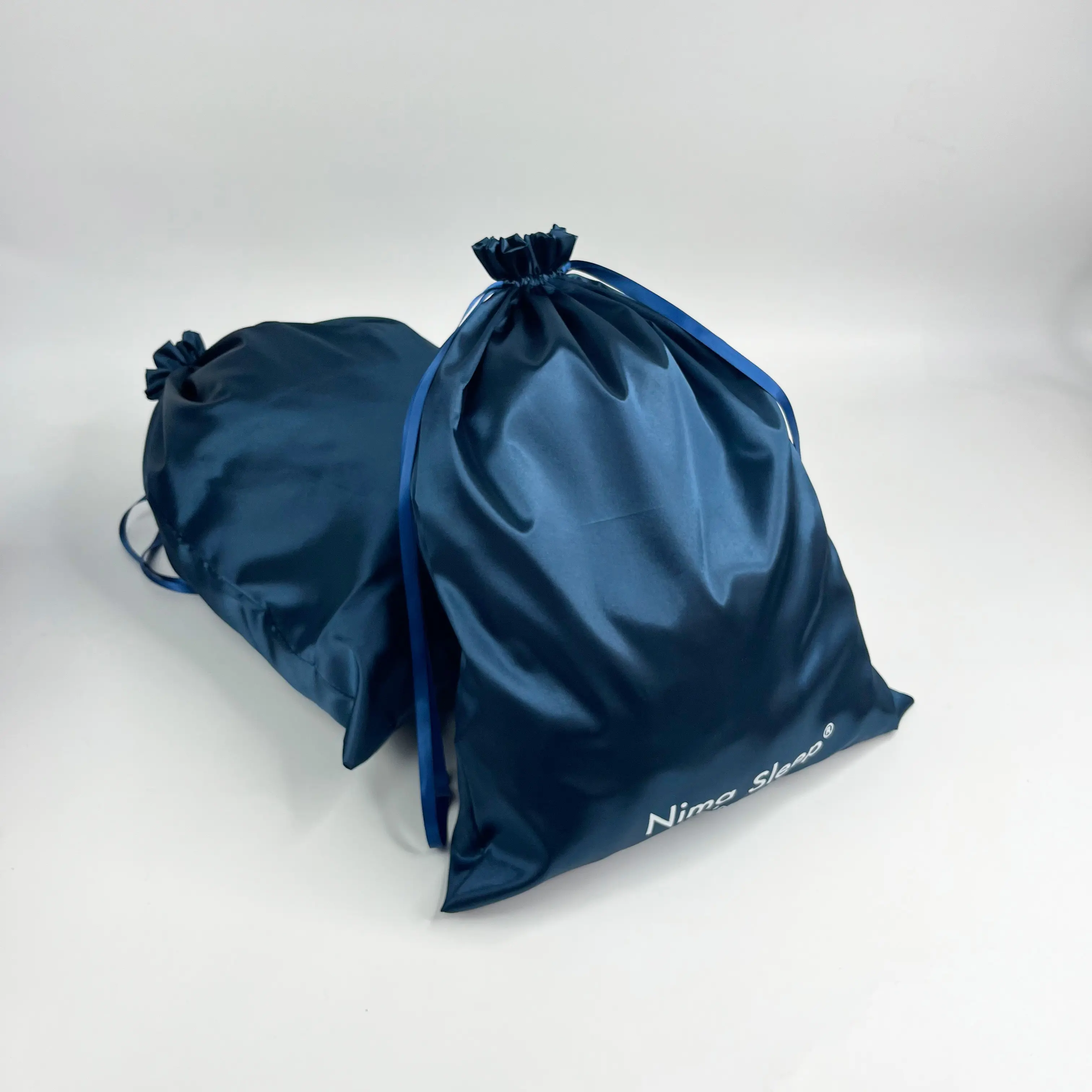 Wig Packaging Navy Satin Drawstring Bag Wiith Logo Custom
