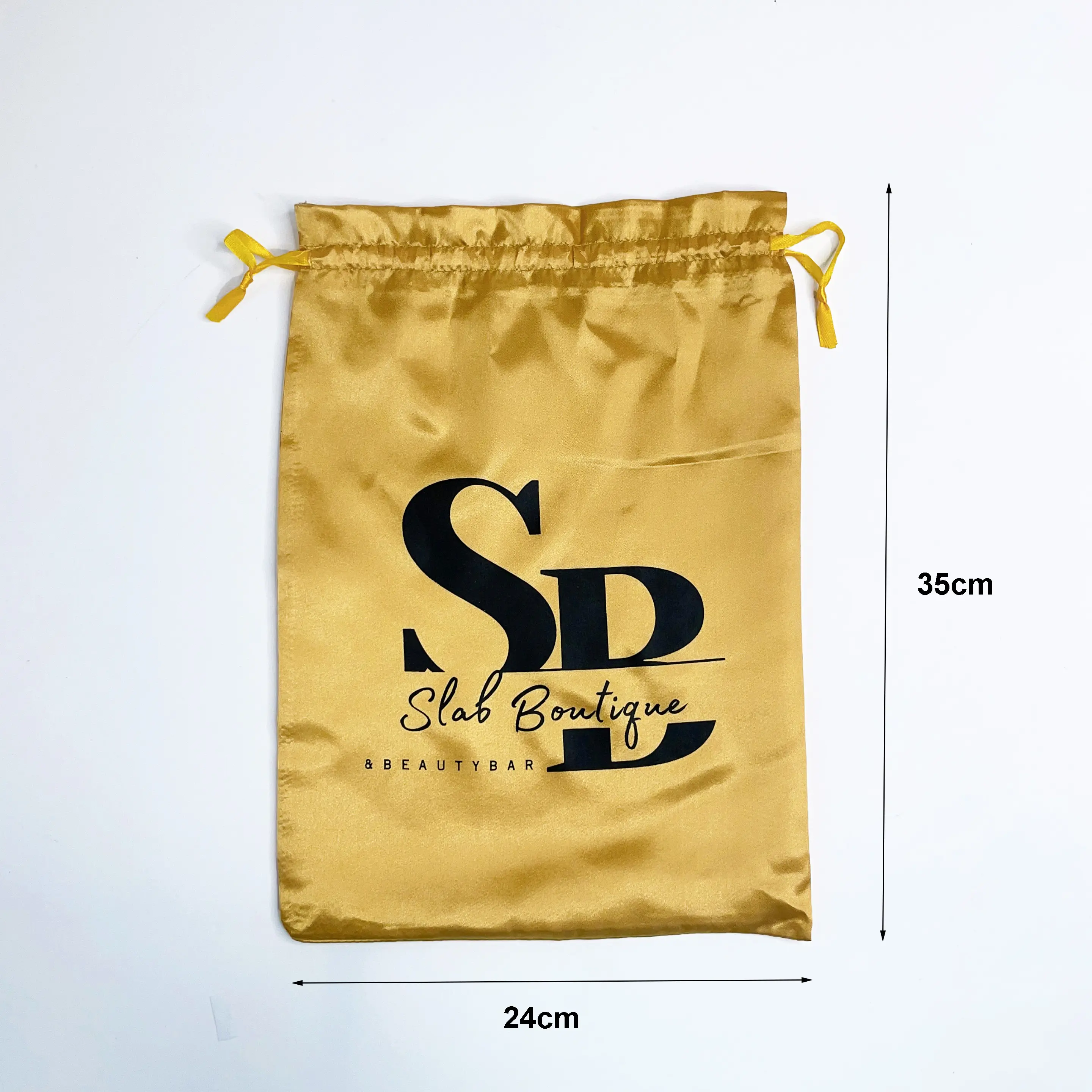 Hot Sale Gold Satin Drawstring Bag With Logo Printed
