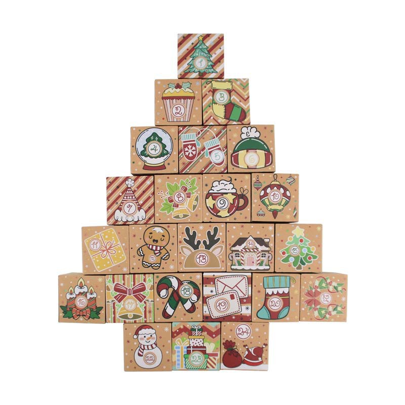 Christmas calendar countdown number printing folding kraft paper box for gift Featured Image