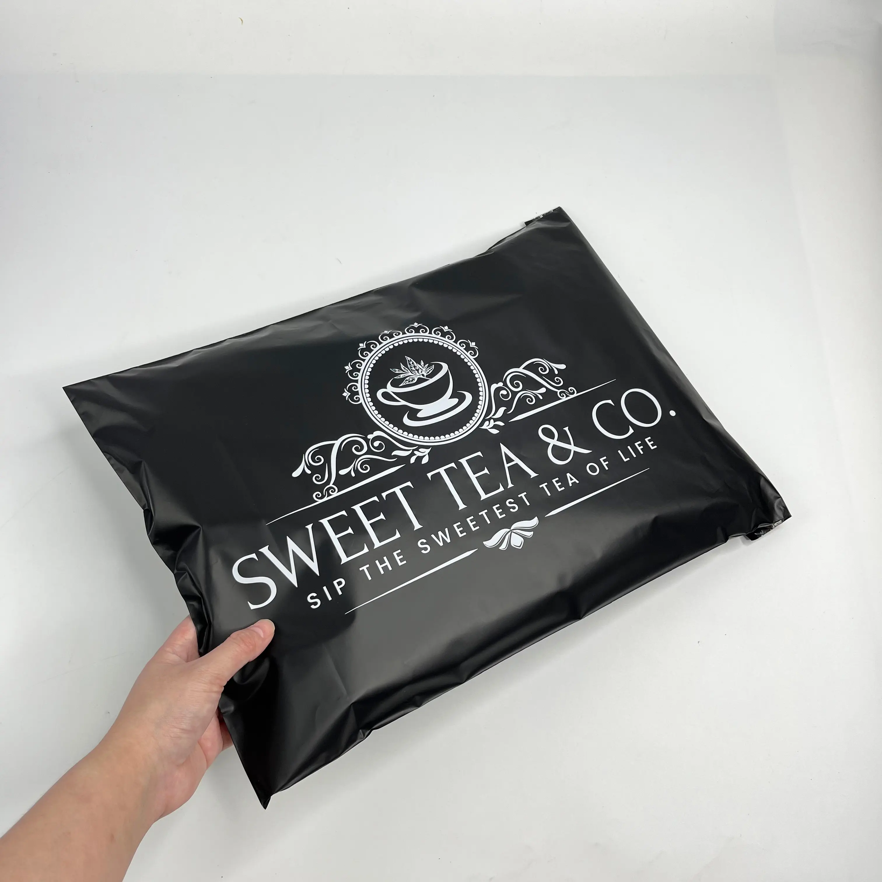 Custom logo matte black & white poly mailing bag