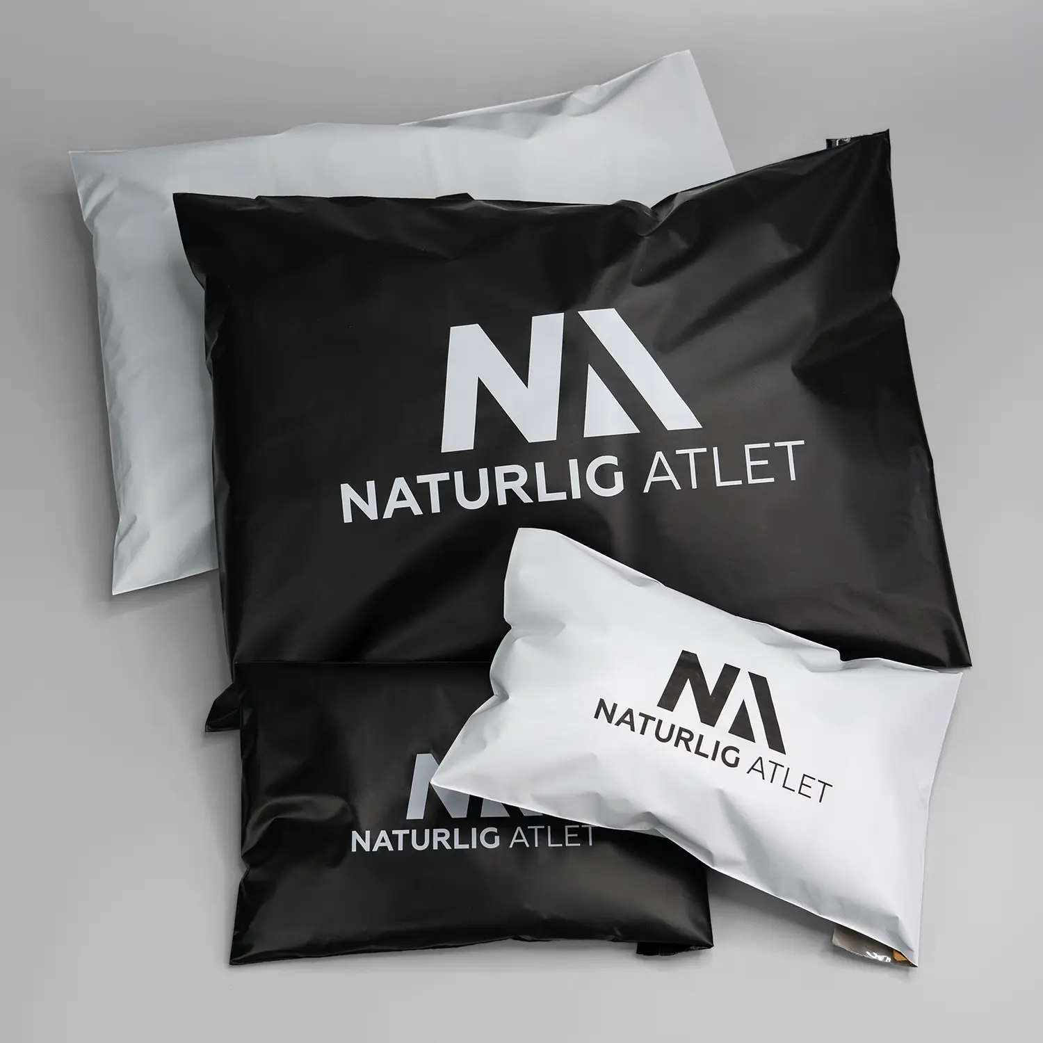 Custom logo matte black & white poly mailing bag