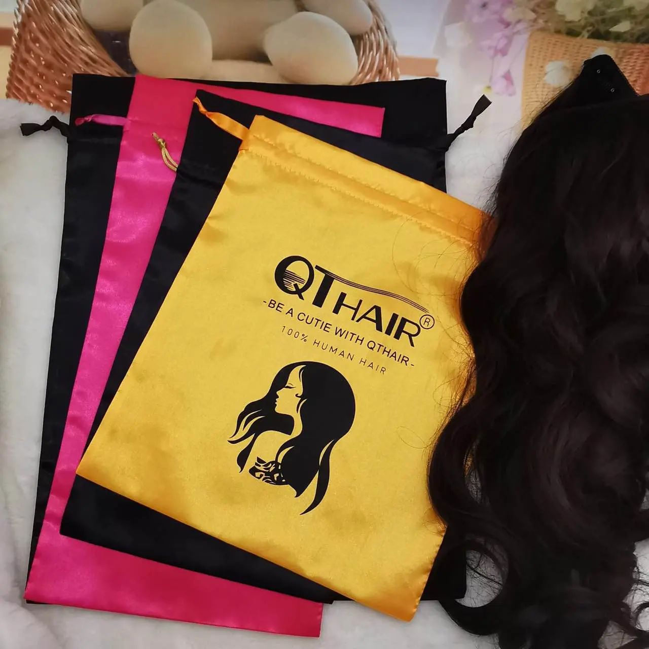 Luxury Wig Drawstring Bag With Logo Custom