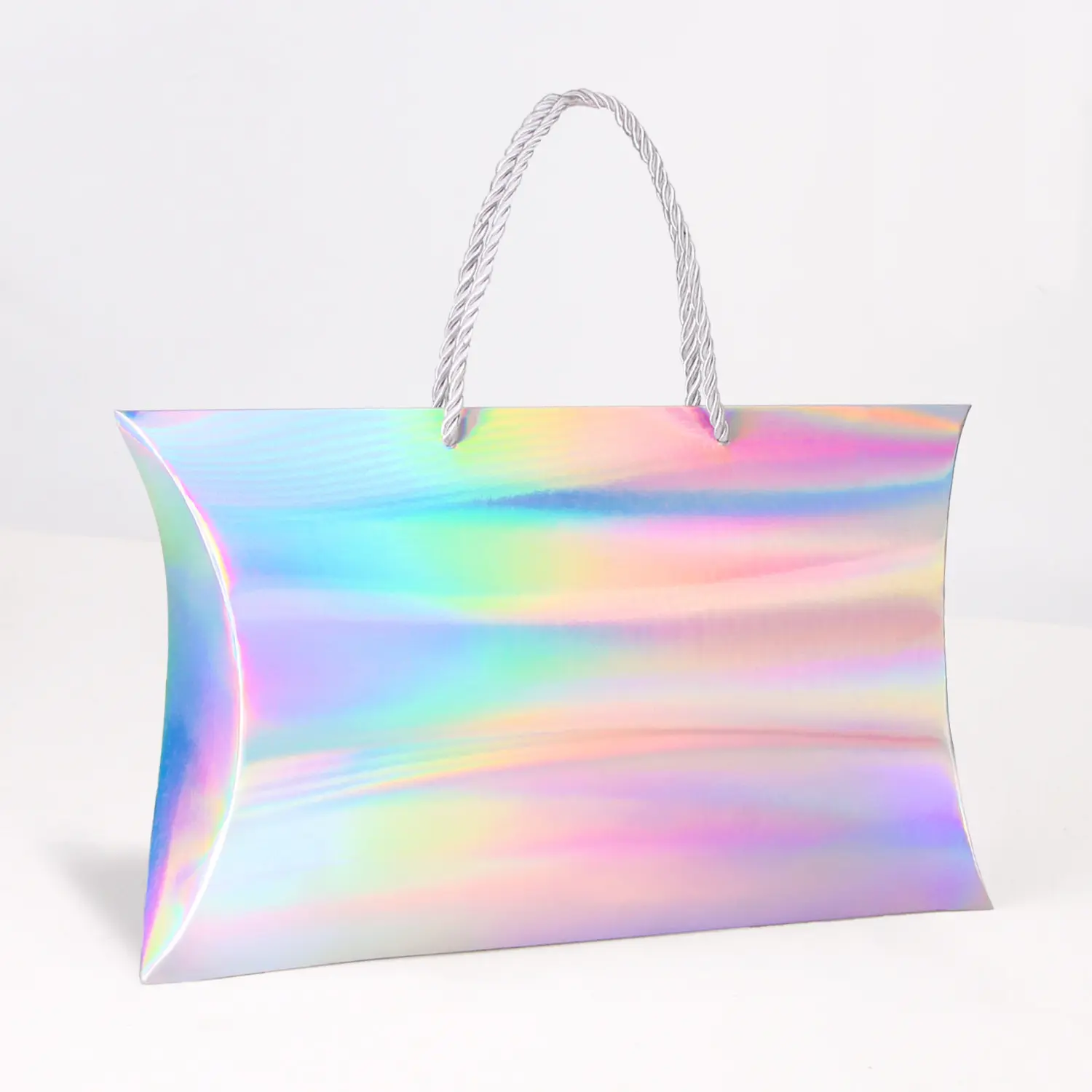 32x20x6cm custom logo laser pillow shape paper shopping bag gift bag with handle for small business