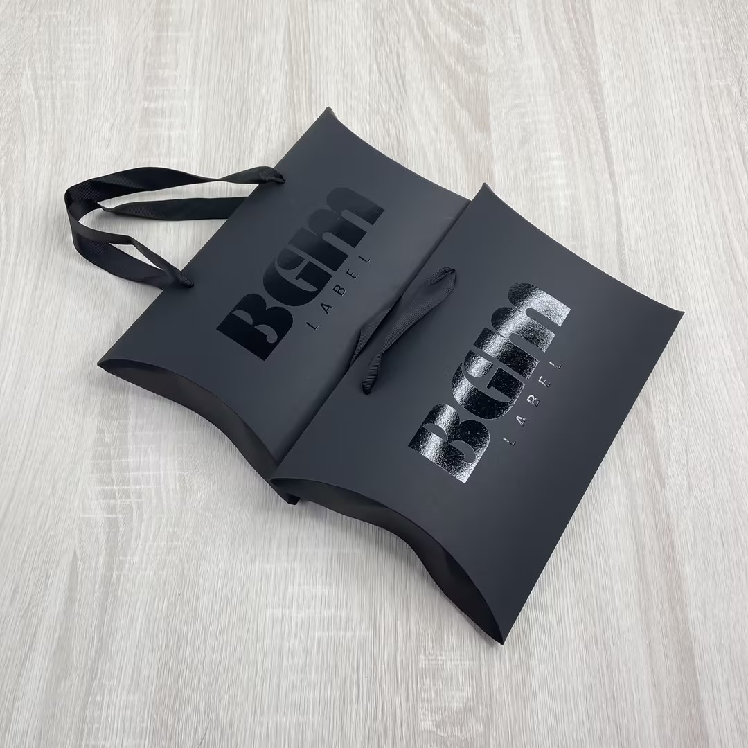 Black foil brand logo paper shopping bag