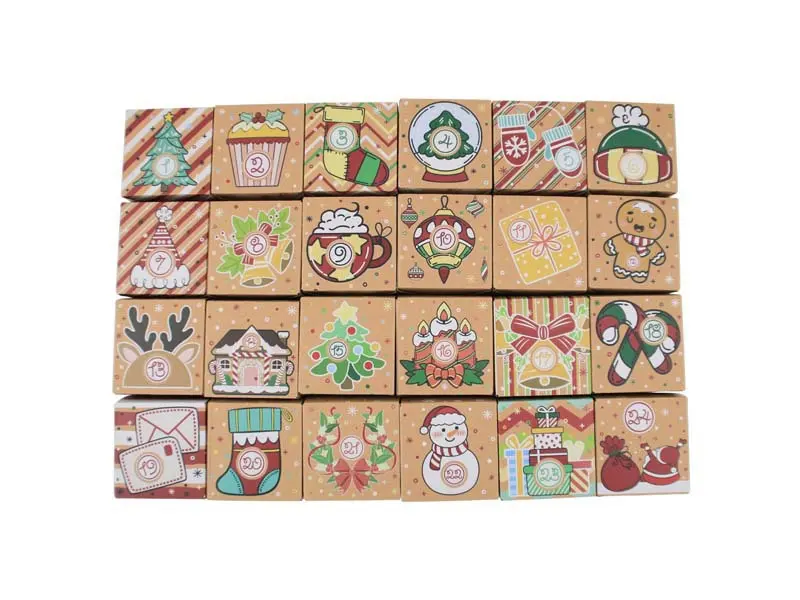 Christmas calendar countdown number printing folding kraft paper box for gift