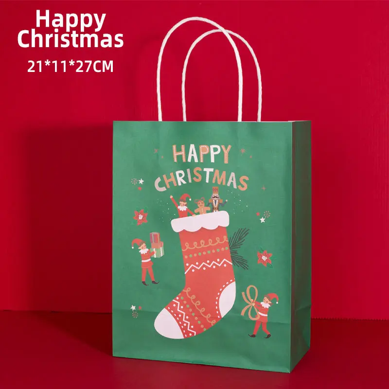 Kraft reusable bags chritmas gift bags paper bags with handle