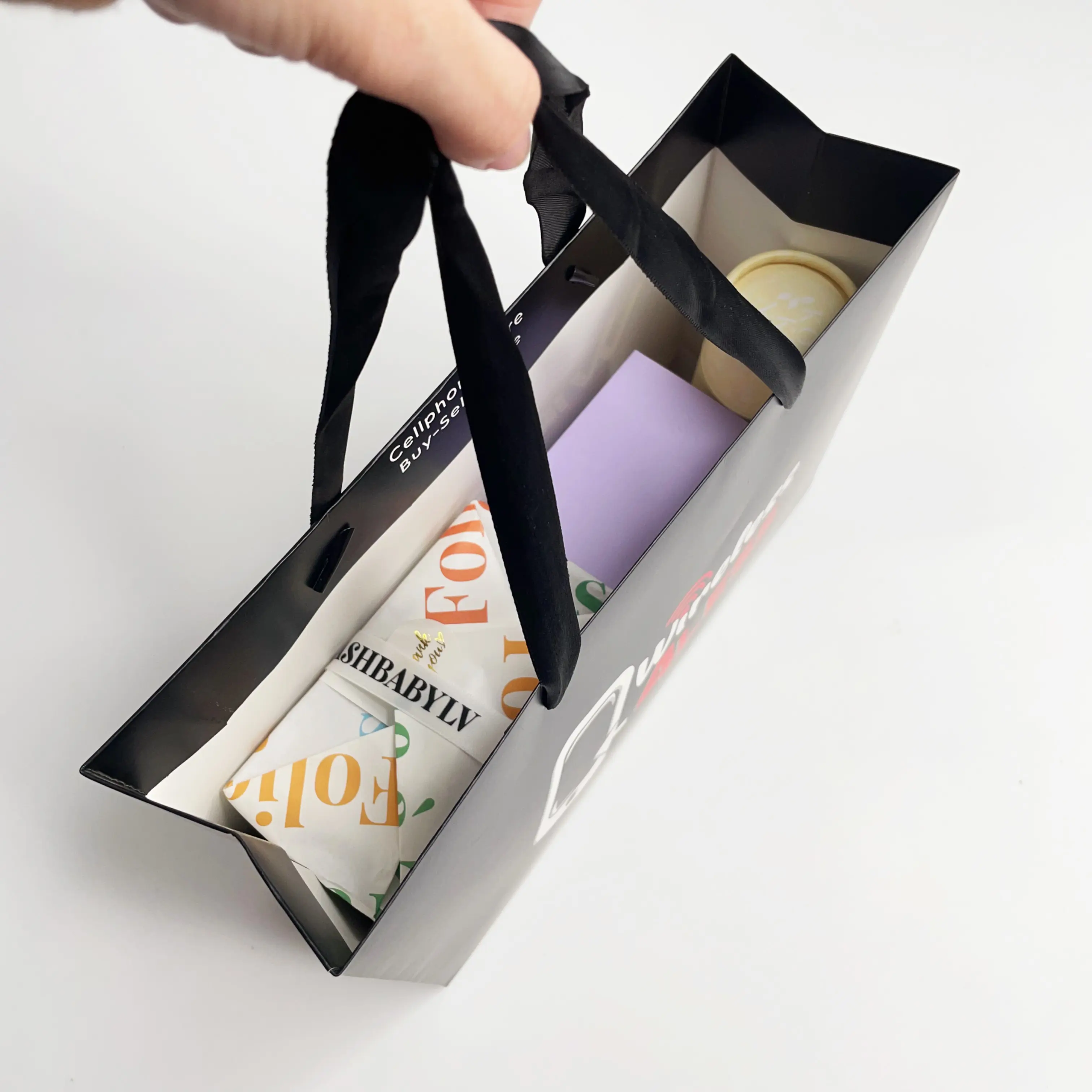 Custom black paper bag for packaging electronic products
