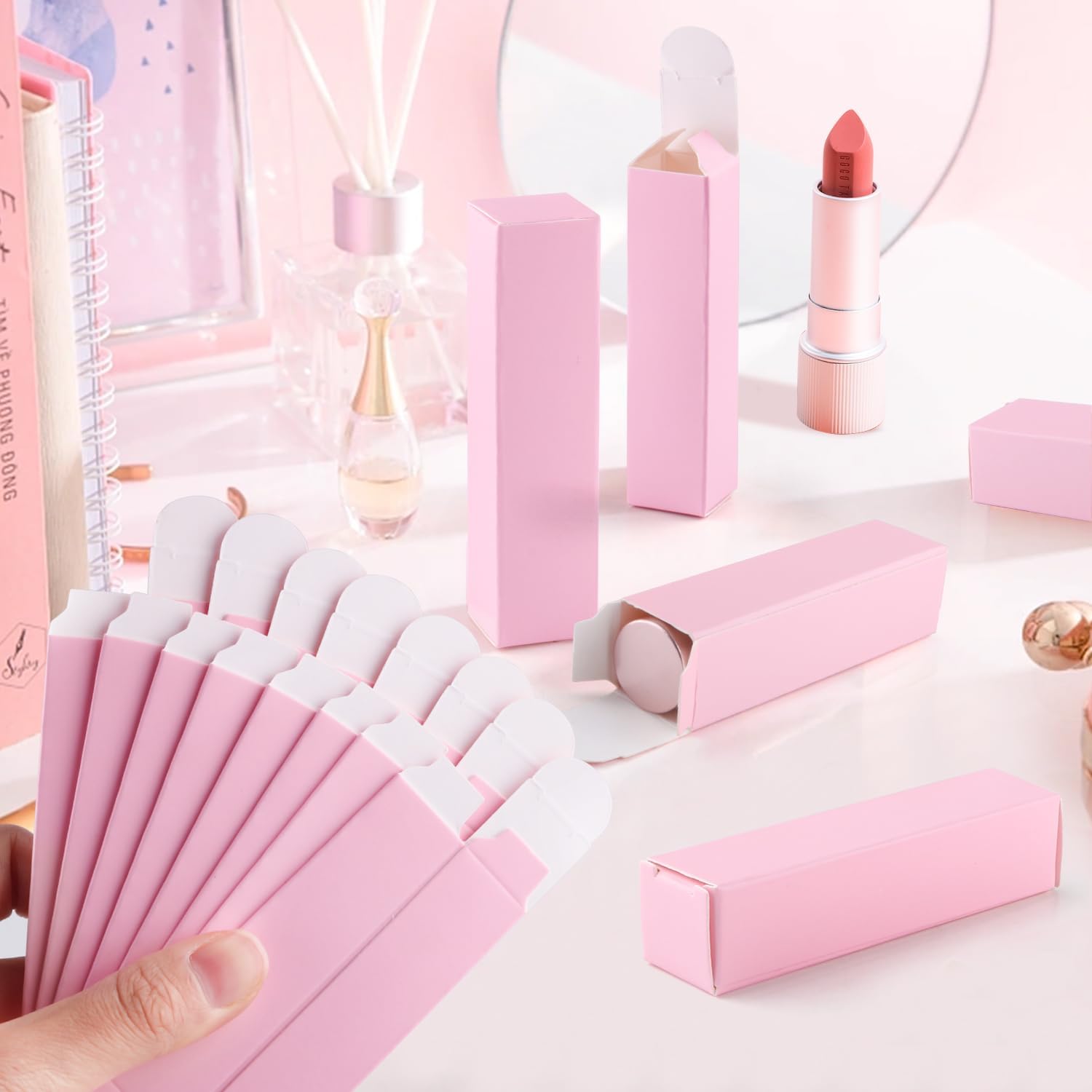 Pink lipstick packaging paper boxes for cosmetics business
