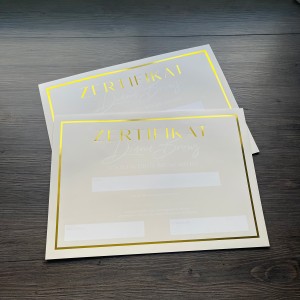Customized Foil A3 Size Certificate Business Thank You Cards