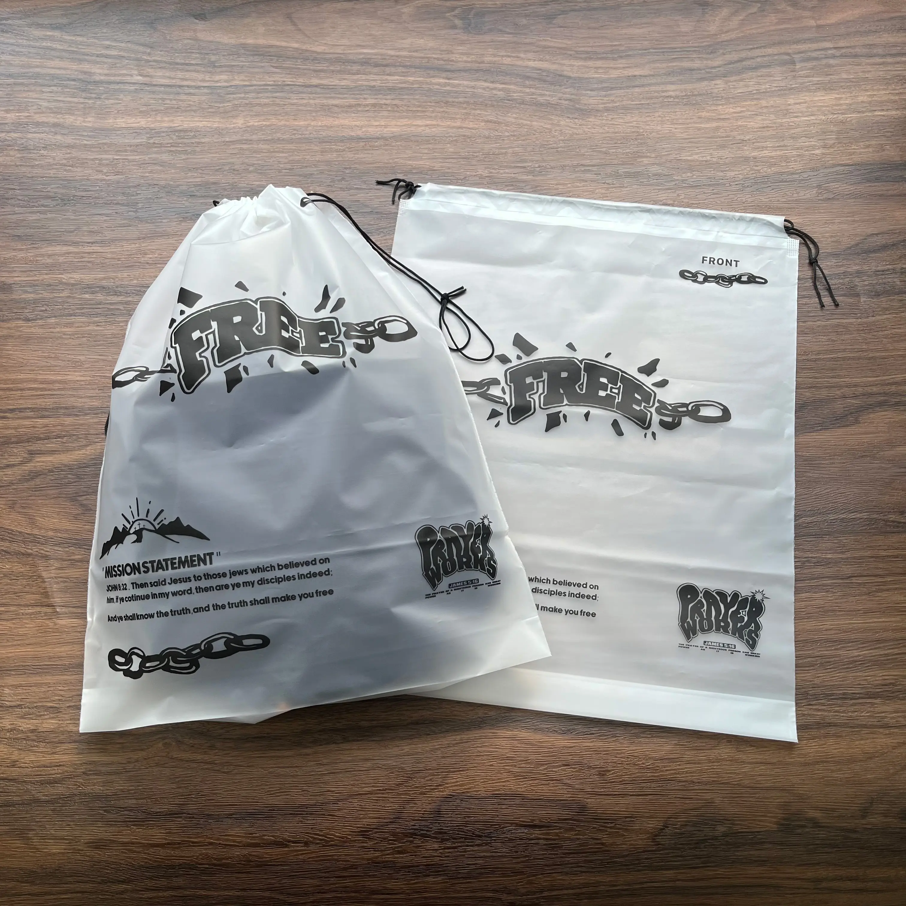Custom logo frosted drawstring bag