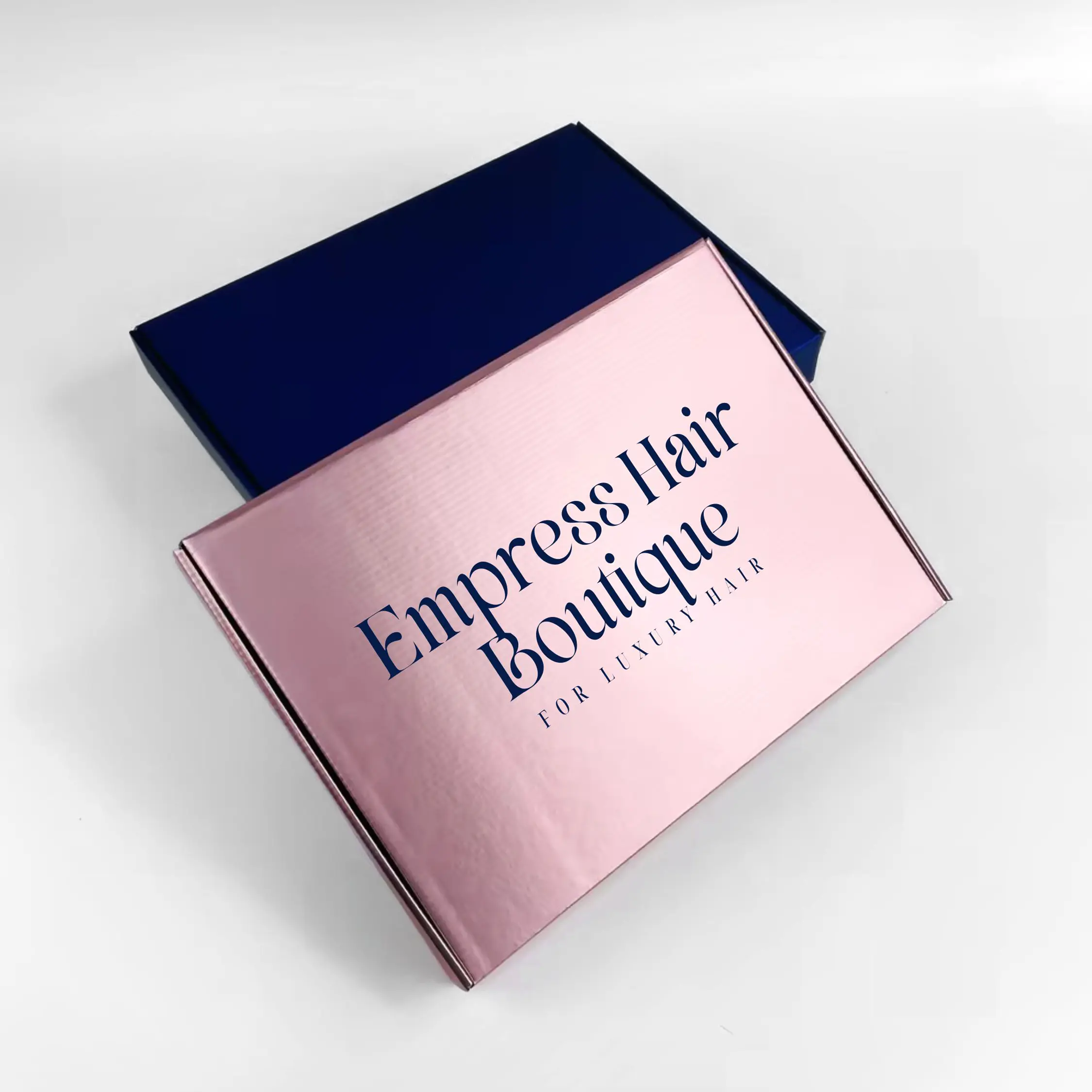 Peach paper mailer box with gold foil logo