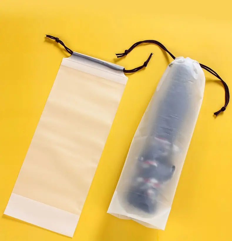 Long style waterproof plastic drawstring bag with logo printed