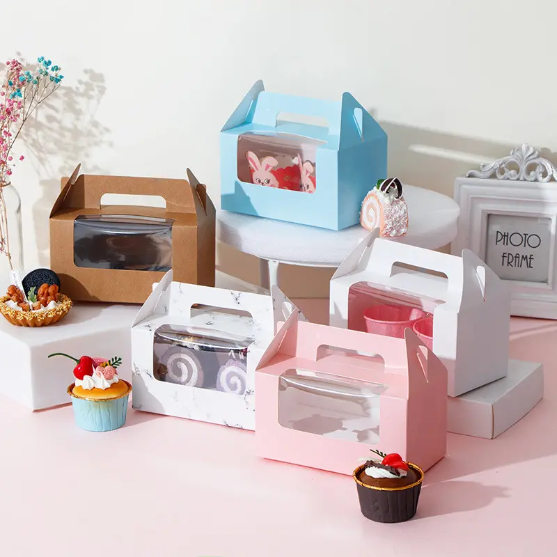 Wholesale cupcake take-out paper box packaging handle boxes for small business