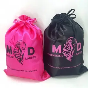 Luxury Custom Logo Silk Drawstring Bags For Wig Packaging