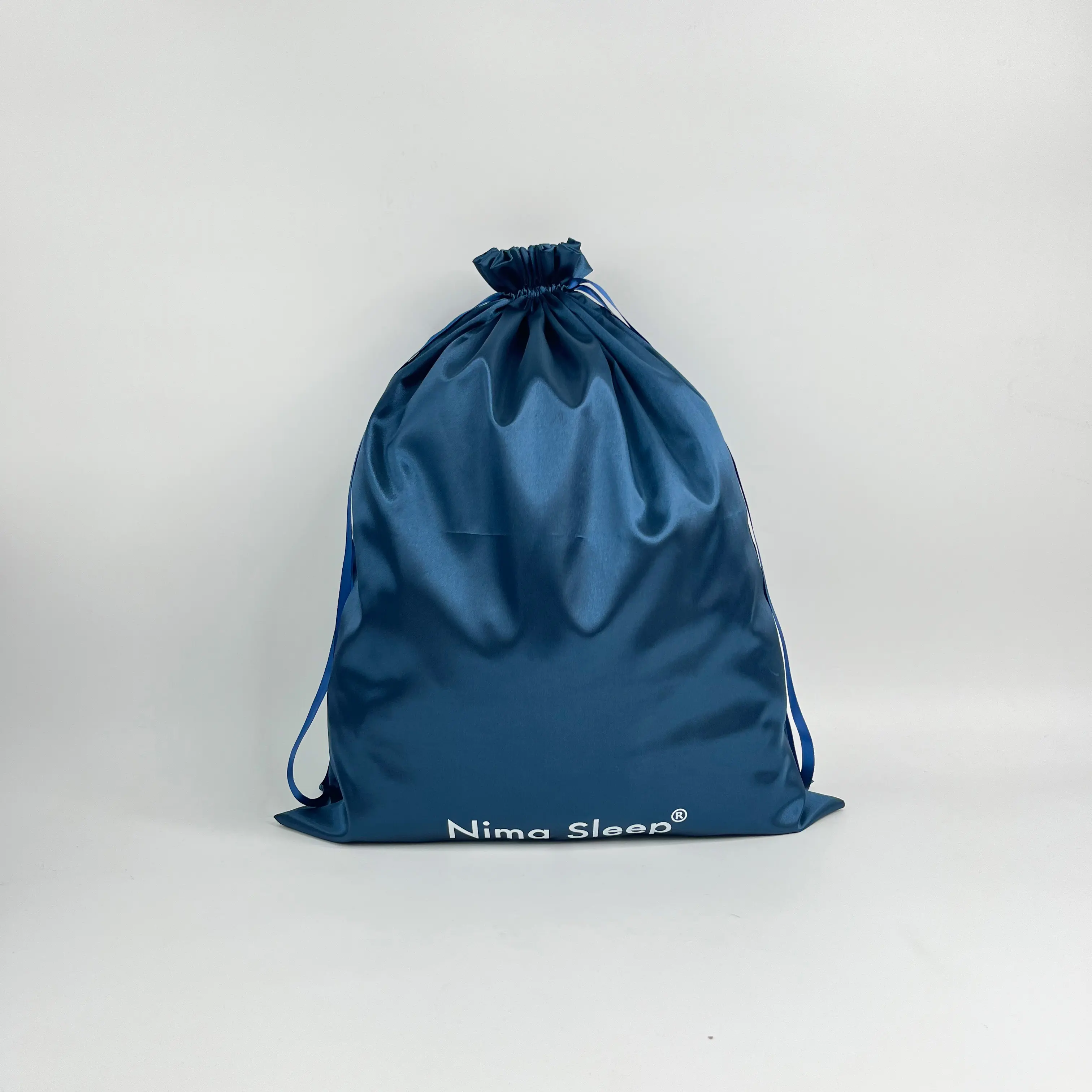 Wig Packaging Navy Satin Drawstring Bag Wiith L...