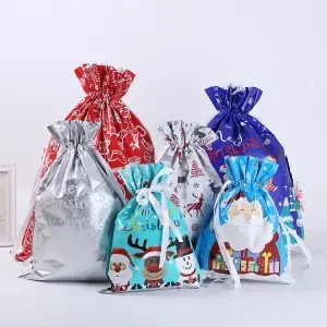 Large Christmas Santa Gift Bags Polyester Fabric Xmas Candy Packaging Christmas Drawstring Gift Bags for Party