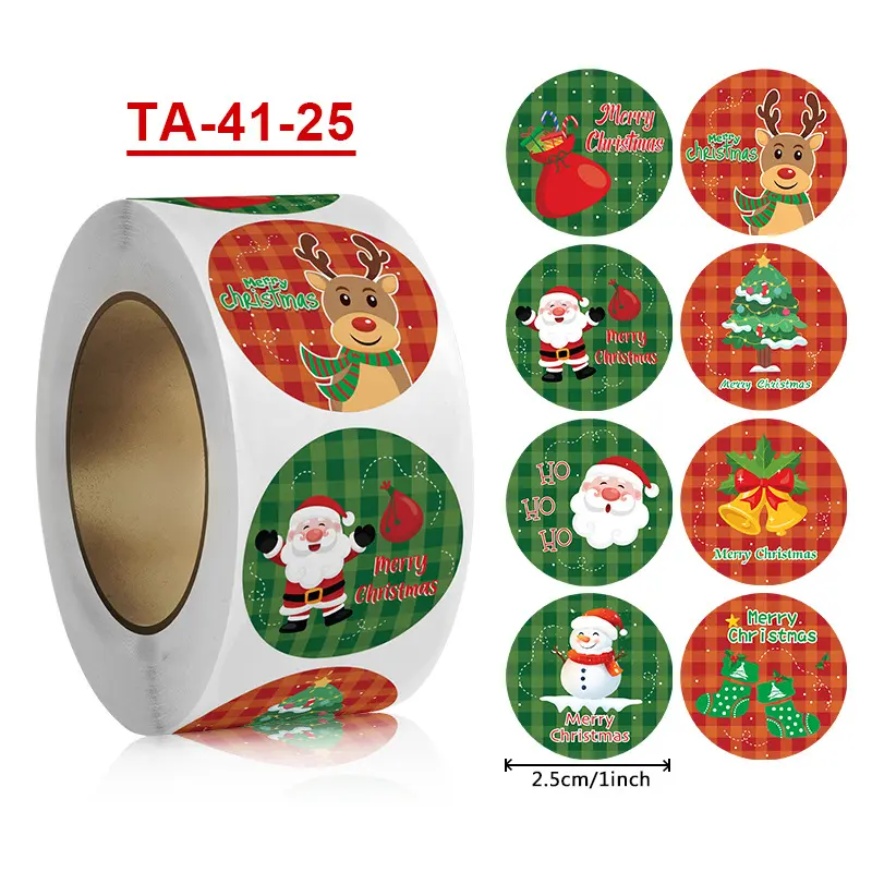 1inch/2.5cm diameter round Christmas sticker rolls for gift packaging